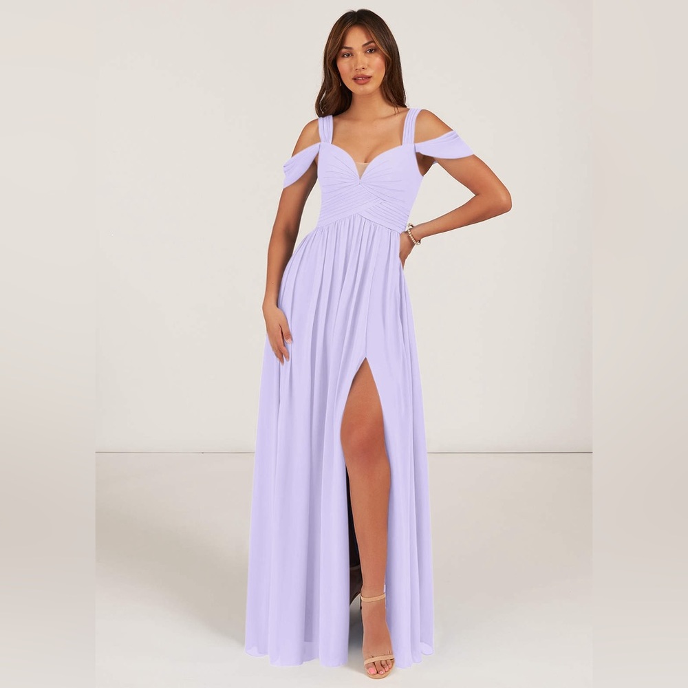 AZAZIE LIANNE A-Line Off the Shoulder Chiffon Floor-Length Dress Lilac 6